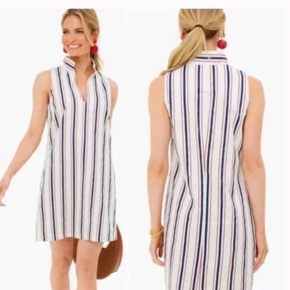 Tuckernuck white Navy and‎ Red Stripe Clifton Dress size XS midi collared - Picture 1 of 16